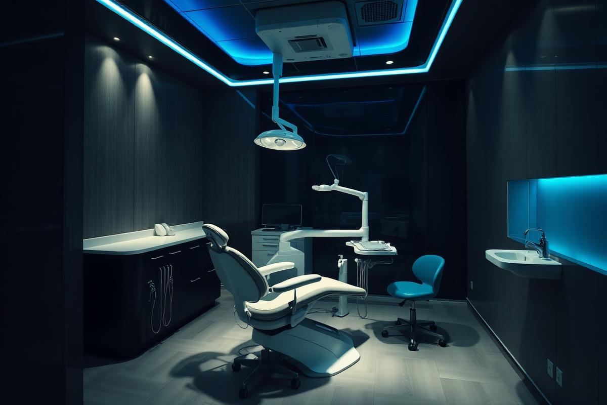 Modern dental treatment room with a patient chair