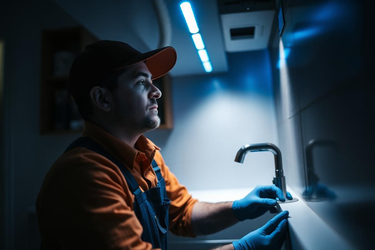 Plumber fixing a sink in a modern home